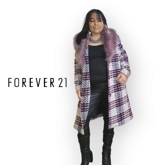 FOREVER 21 WOMENS MEDIUM WOOL FAUX FUR WINTER COAT - Picture 7 of 10
